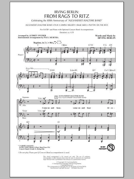 Irving Berlin: From Rags To Ritz (Medley) (SATB Choir) von Audrey Snyder
