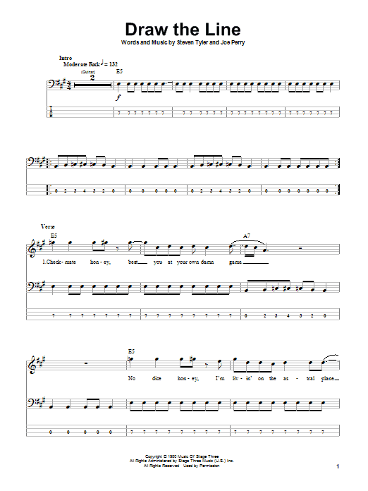Draw The Line (Bass Guitar Tab) von Aerosmith