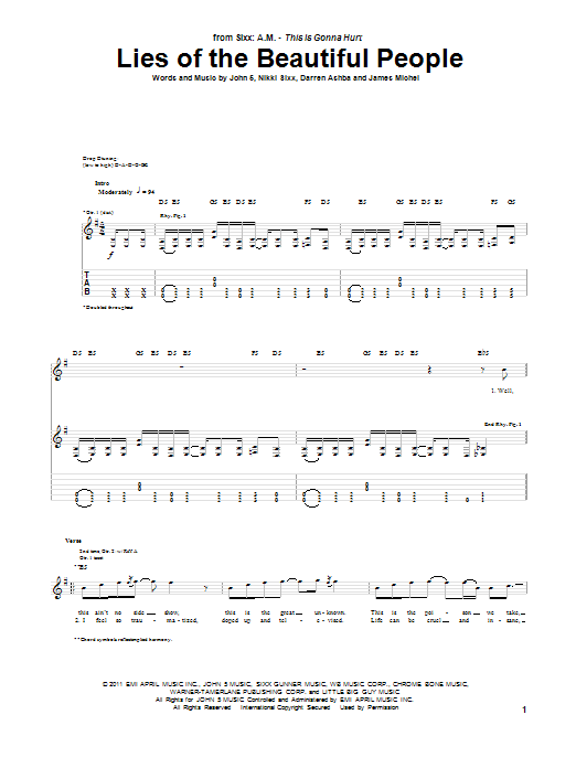 Lies Of The Beautiful People (Guitar Tab) von Sixx A.M.