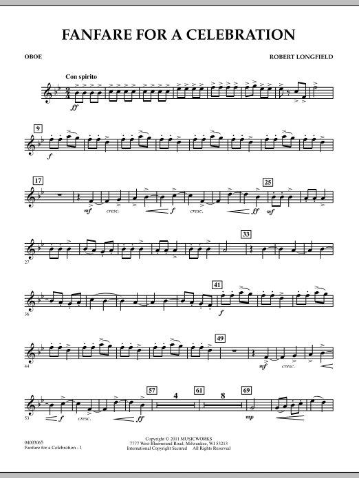 Fanfare For A Celebration - Oboe (Concert Band) von Robert Longfield
