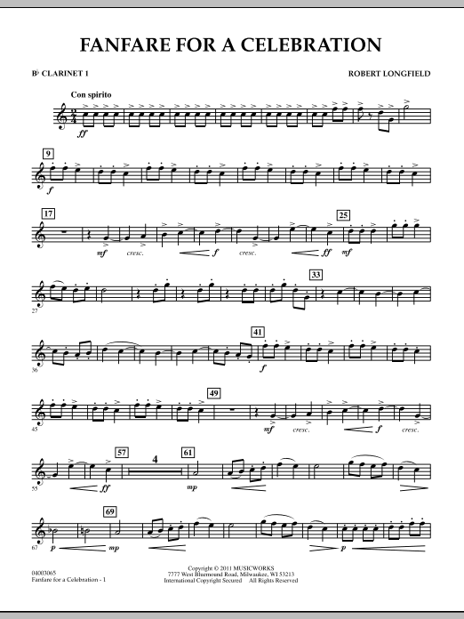 Fanfare For A Celebration - Bb Clarinet 1 (Concert Band) von Robert Longfield