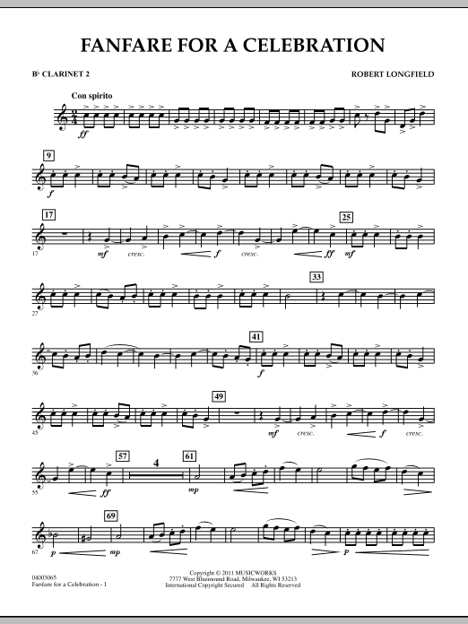 Fanfare For A Celebration - Bb Clarinet 2 (Concert Band) von Robert Longfield