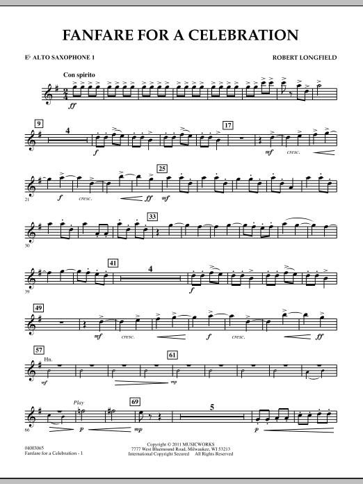 Fanfare For A Celebration - Eb Alto Saxophone 1 (Concert Band) von Robert Longfield