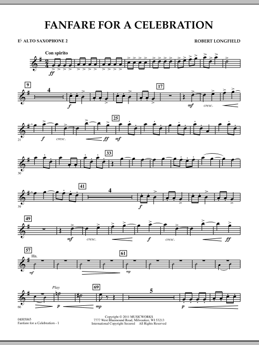 Fanfare For A Celebration - Eb Alto Saxophone 2 (Concert Band) von Robert Longfield