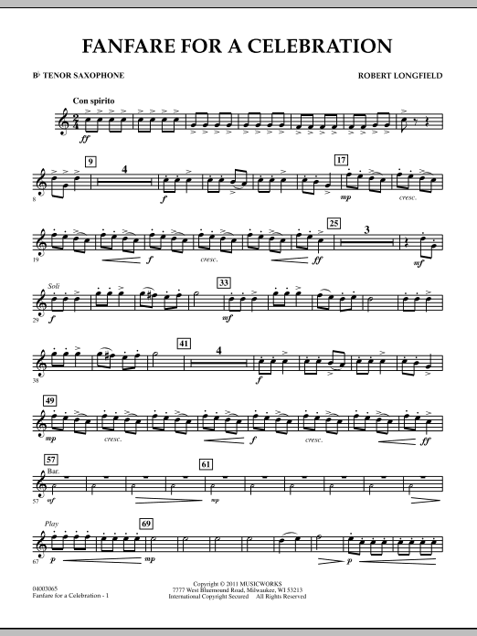 Fanfare For A Celebration - Bb Tenor Saxophone (Concert Band) von Robert Longfield