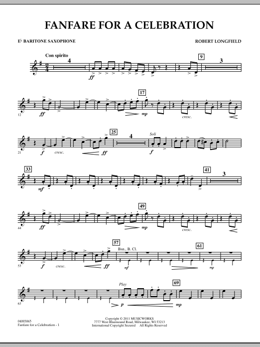Fanfare For A Celebration - Eb Baritone Saxophone (Concert Band) von Robert Longfield