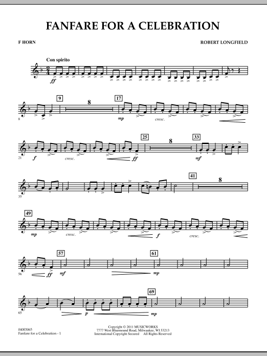 Fanfare For A Celebration - F Horn (Concert Band) von Robert Longfield
