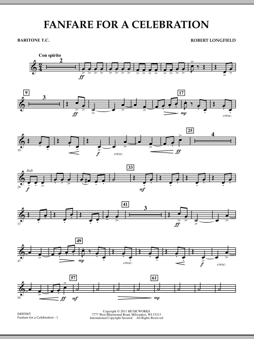 Fanfare For A Celebration - Baritone T.C. (Concert Band) von Robert Longfield