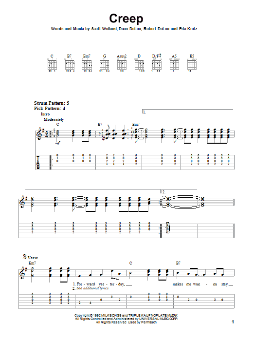 Creep (Easy Guitar Tab) von Stone Temple Pilots