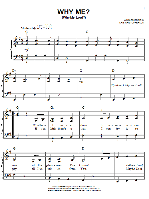 Why Me? (Why Me, Lord?) (Easy Piano) von Kris Kristofferson