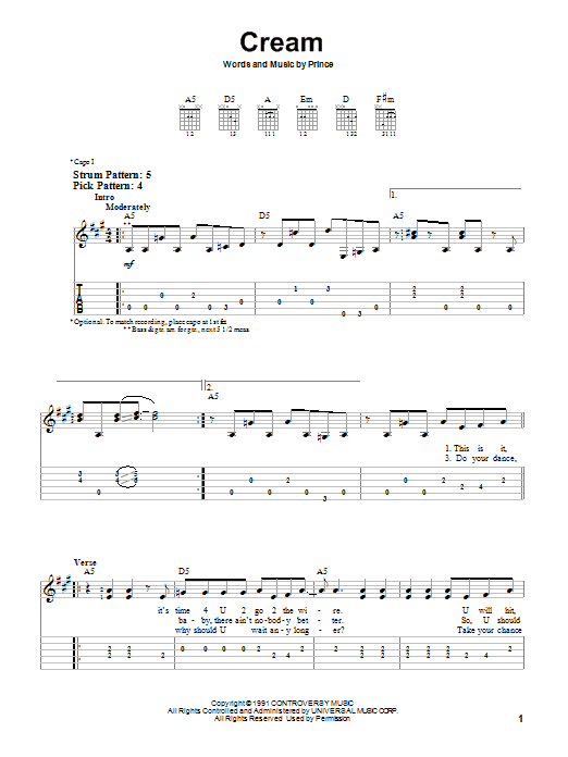 Cream (Easy Guitar Tab) von Prince