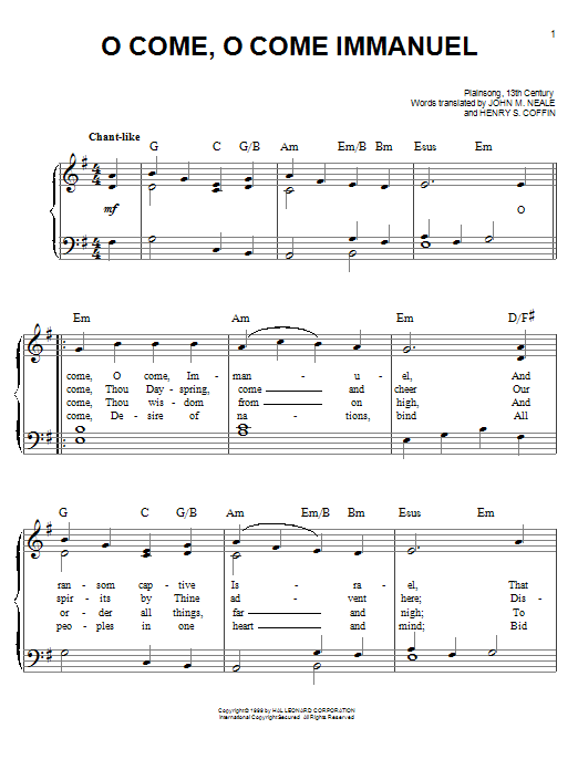 O Come, O Come Immanuel (Easy Piano) von John M. Neale