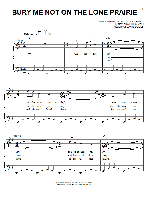 Bury Me Not On The Lone Prairie (Easy Piano) von E.H. Chapin