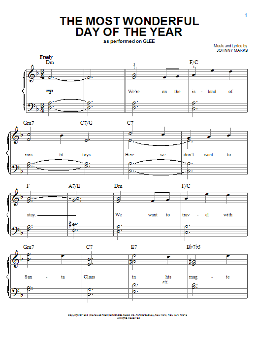 The Most Wonderful Day Of The Year (Easy Piano) von Glee Cast