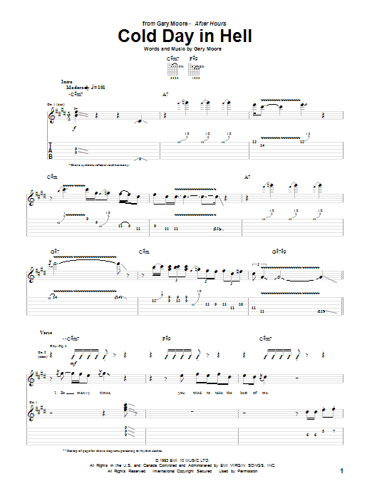 Cold Day In Hell (Guitar Tab) von Gary Moore