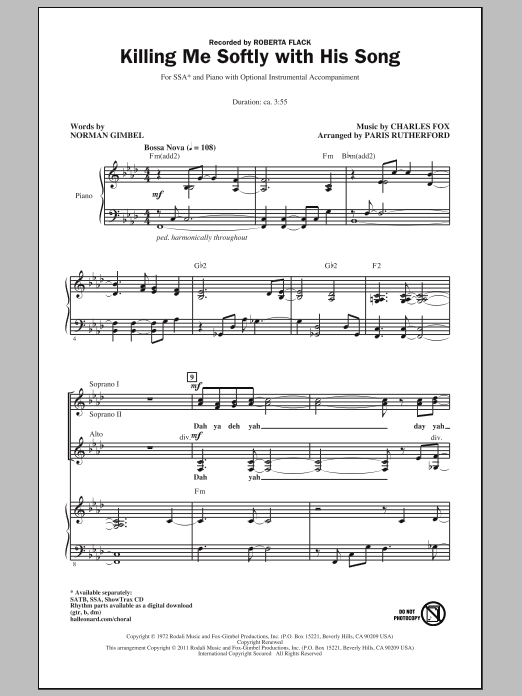 Killing Me Softly With His Song (arr. Paris Rutherford) (SSA Choir) von Roberta Flack