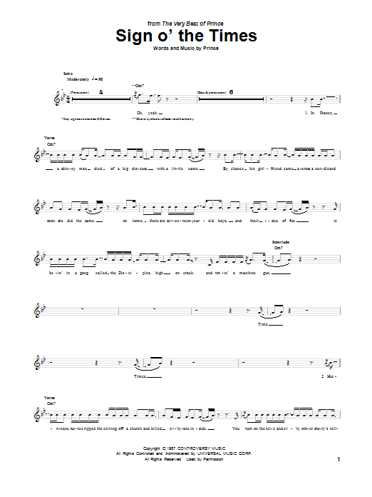 Sign O' The Times (Guitar Tab) von Prince