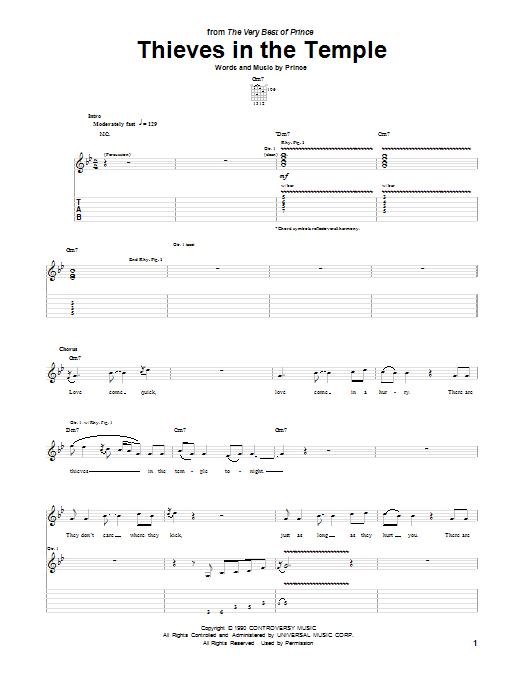 Thieves In The Temple (Guitar Tab) von Prince