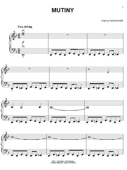Mutiny (Easy Piano) von Hans Zimmer