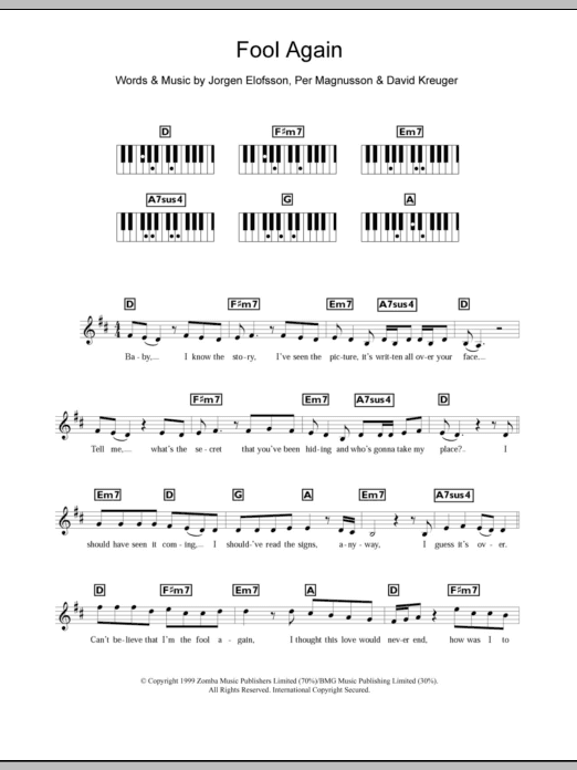Fool Again (Piano Chords/Lyrics) von Westlife