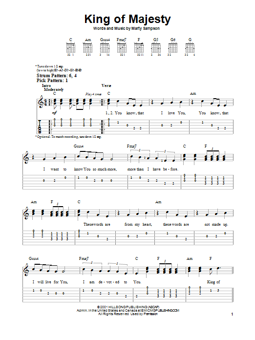 King Of Majesty (Easy Guitar Tab) von Hillsong United
