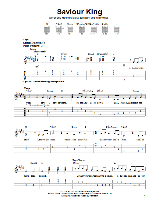 Saviour King (Easy Guitar Tab) von Hillsong United