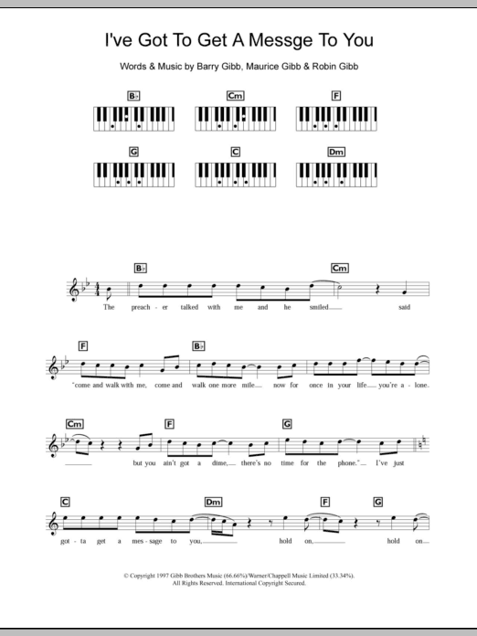 I've Gotta Get A Message To You (Piano Chords/Lyrics) von Bee Gees