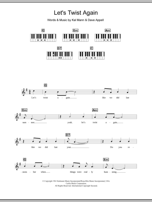 Let's Twist Again (Piano Chords/Lyrics) von Chubby Checker