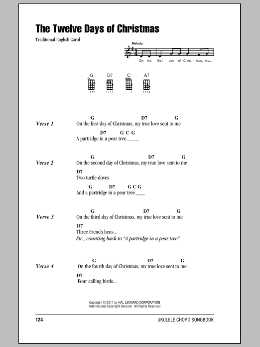 The Twelve Days Of Christmas (Ukulele Chords/Lyrics) von Traditional English Carol
