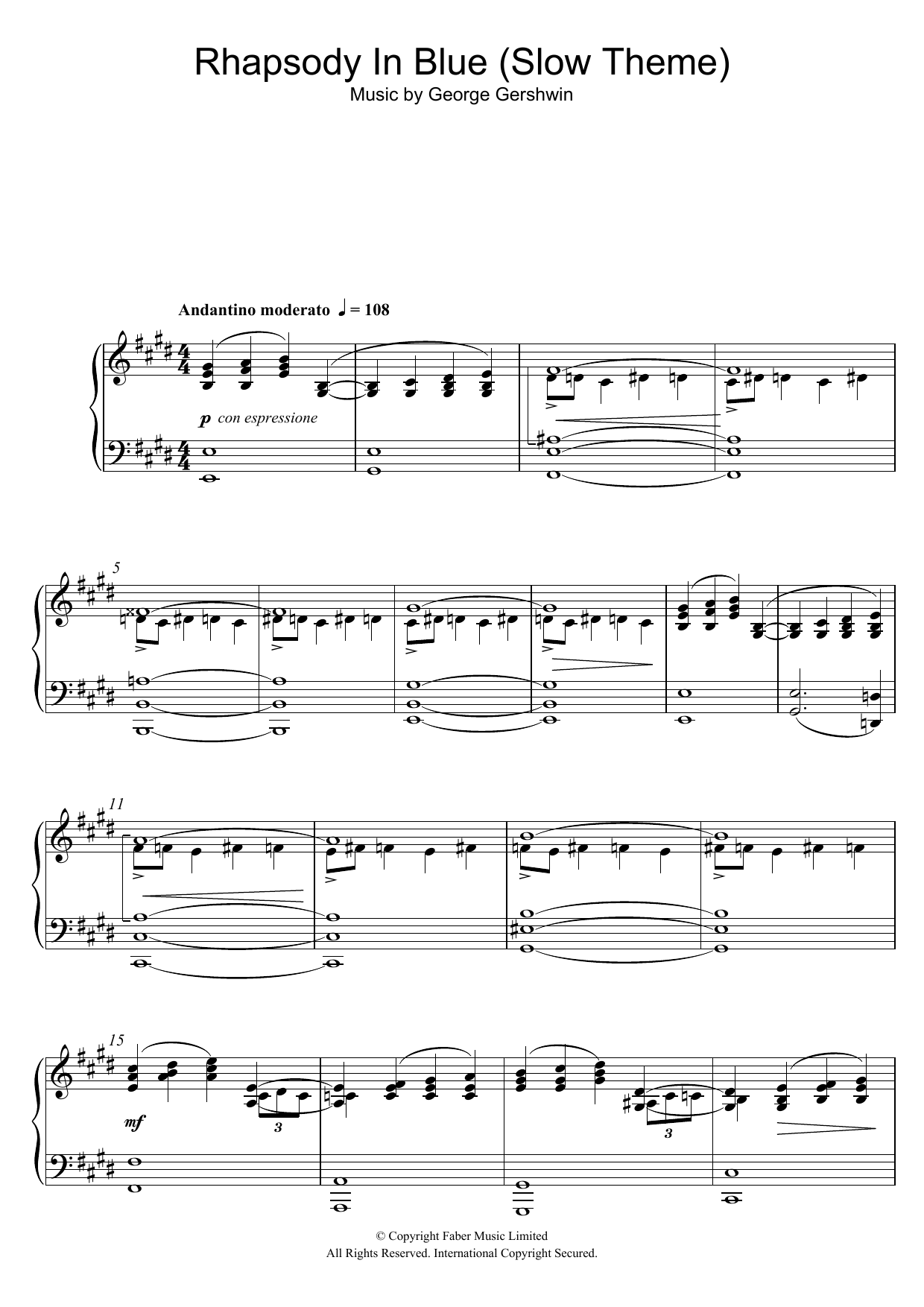 Rhapsody In Blue (Slow Theme) (Piano Solo) von George Gershwin