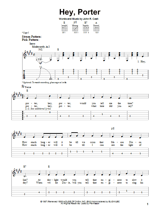 Hey, Porter (Easy Guitar Tab) von Johnny Cash