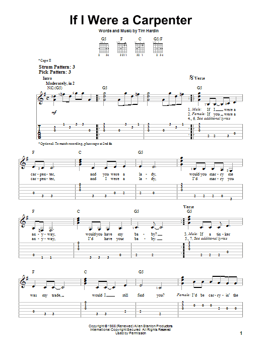 If I Were A Carpenter (Easy Guitar Tab) von Johnny Cash