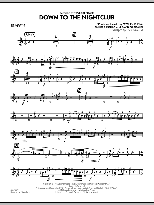 Down To The Nightclub - Trumpet 3 (Jazz Ensemble) von Paul Murtha
