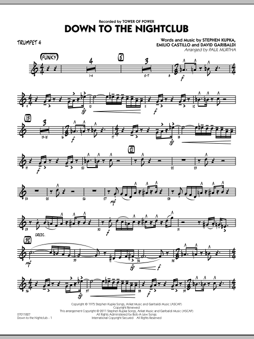 Down To The Nightclub - Trumpet 4 (Jazz Ensemble) von Paul Murtha