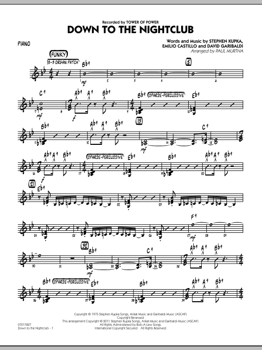 Down To The Nightclub - Piano (Jazz Ensemble) von Paul Murtha