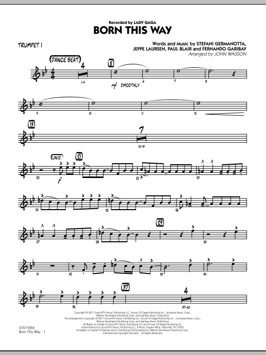 Born This Way - Trumpet 1 (Jazz Ensemble) von John Wasson