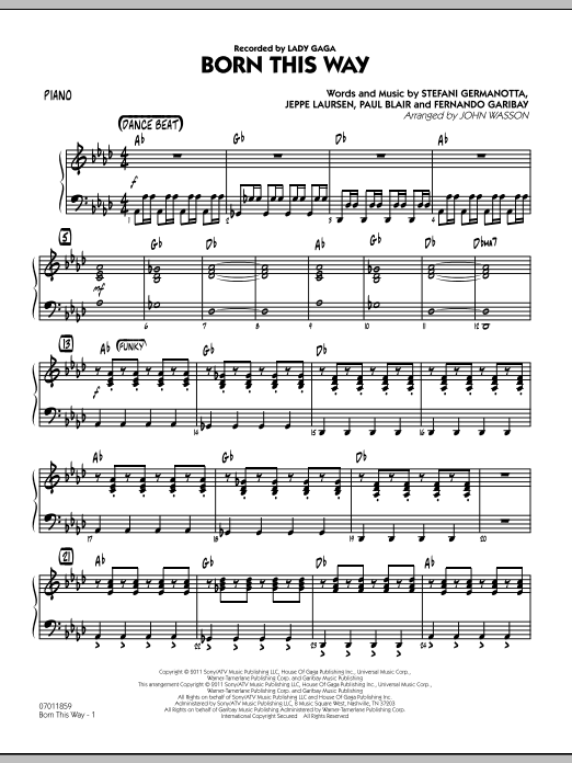 Born This Way - Piano (Jazz Ensemble) von John Wasson