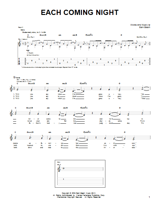 Each Coming Night (Easy Guitar) von Iron & Wine