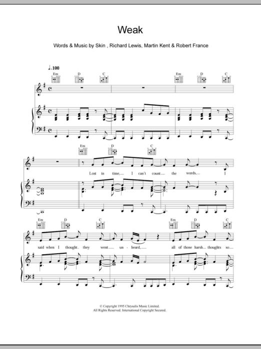Weak (Piano, Vocal & Guitar Chords) von Skunk Anansie