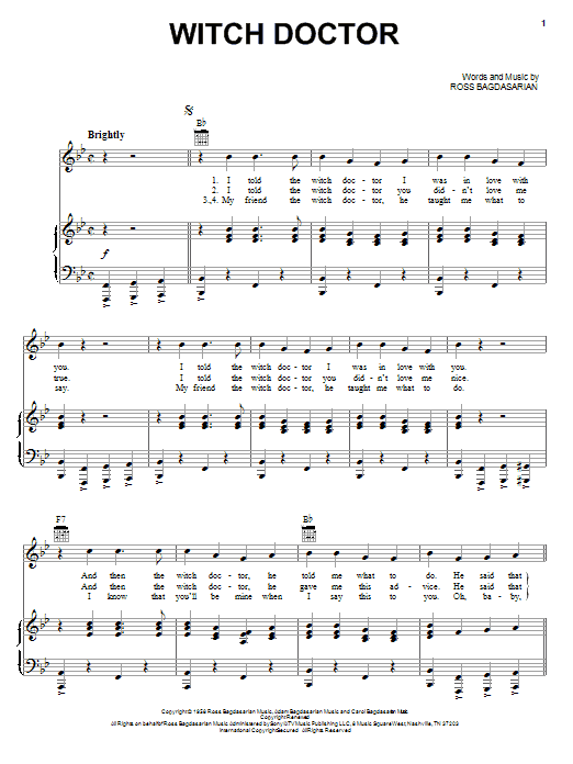 Witch Doctor (Piano, Vocal & Guitar Chords (Right-Hand Melody)) von Alvin And The Chipmunks