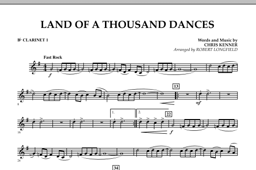 Land Of A Thousand Dances - Bb Clarinet 1 (Concert Band) von Robert Longfield
