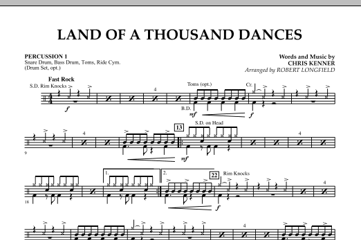 Land Of A Thousand Dances - Percussion 1 (Concert Band) von Robert Longfield
