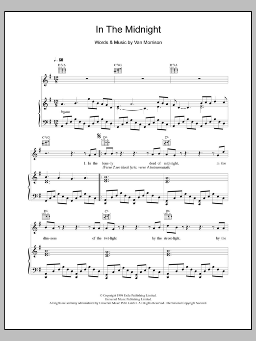 In The Midnight (Piano, Vocal & Guitar Chords) von Van Morrison