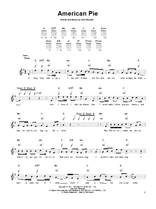 American Pie (Easy Guitar) von Don McLean