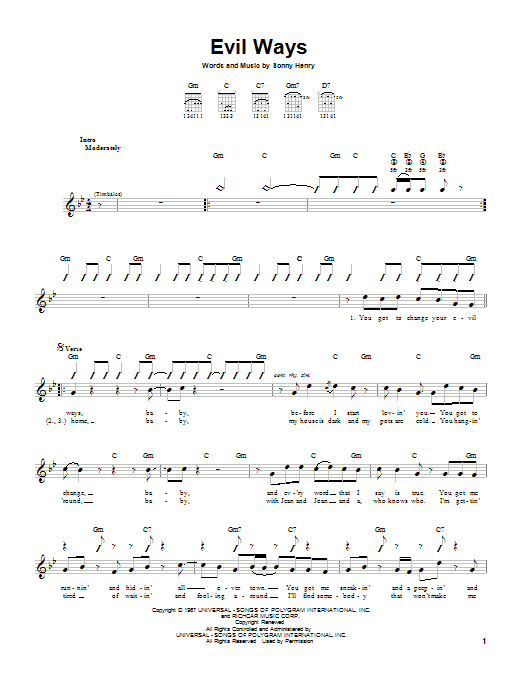 Evil Ways (Easy Guitar) von Santana