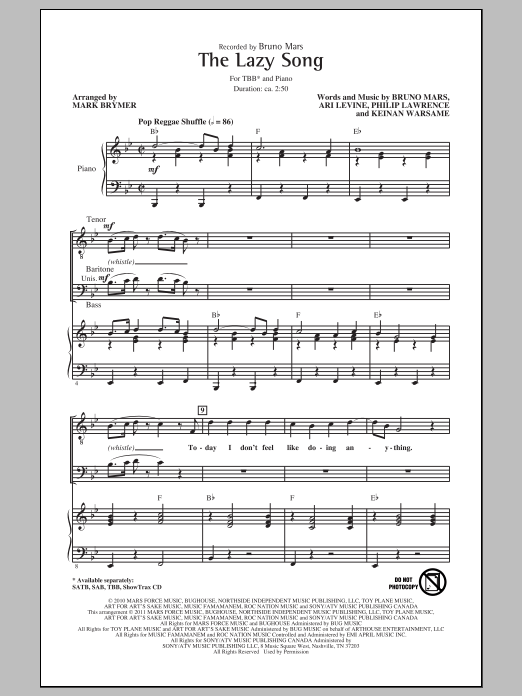 The Lazy Song (arr. Mark Brymer) (TBB Choir) von Bruno Mars