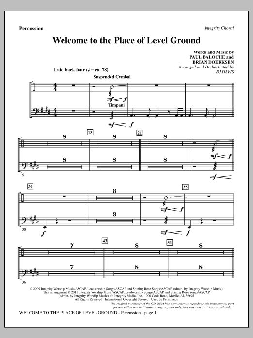 Welcome To The Place Of Level Ground - Percussion (Choir Instrumental Pak) von BJ Davis