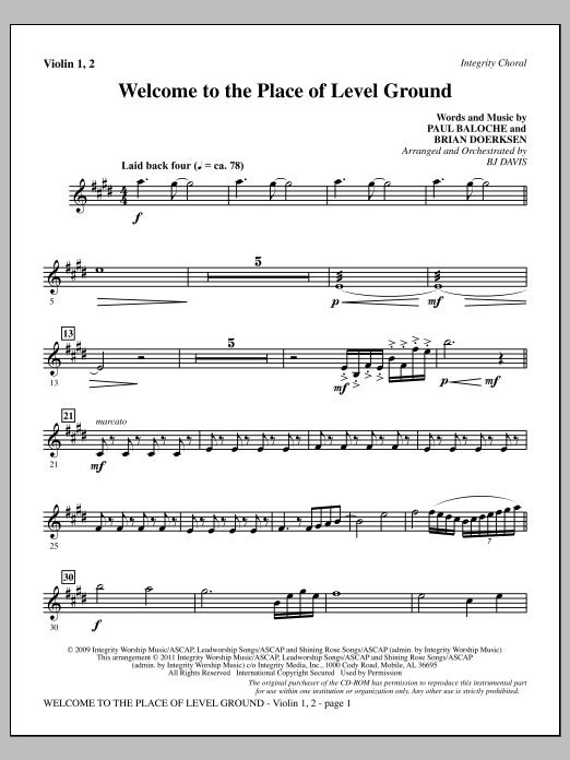 Welcome To The Place Of Level Ground - Violin 1, 2 (Choir Instrumental Pak) von BJ Davis