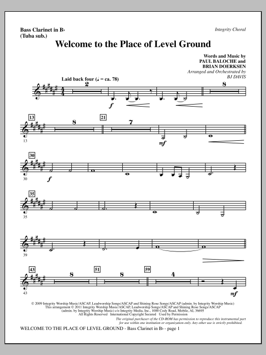 Welcome To The Place Of Level Ground - Bass Clarinet (sub. Tuba) (Choir Instrumental Pak) von BJ Davis