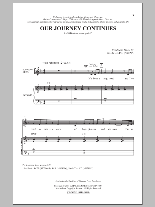 Our Journey Continues (SAB Choir) von Greg Gilpin